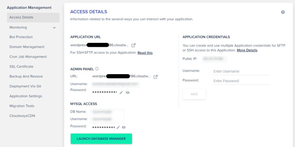 How to get access details to your WordPress website on Cloudways