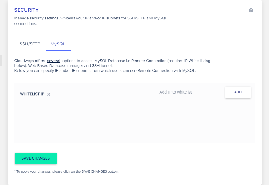 How to whitelist IP to access Cloudways MYSQL database remotely