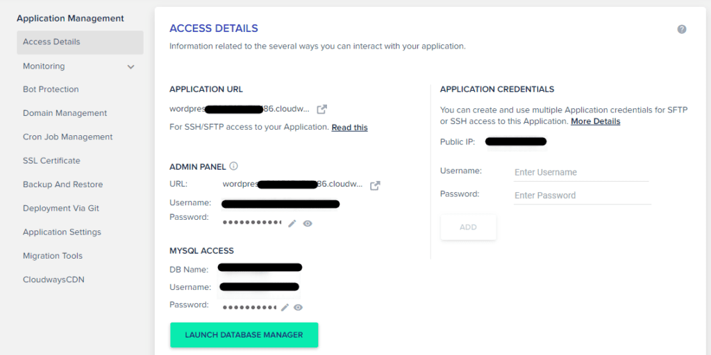 How to get access details to your WordPress website on Cloudways