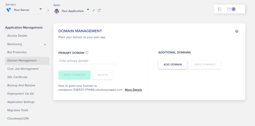 Domain management in Cloudways