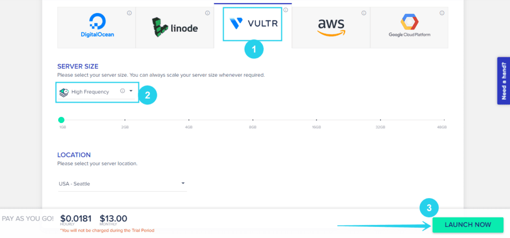 Selecting a server provide, location & resources in Cloudways