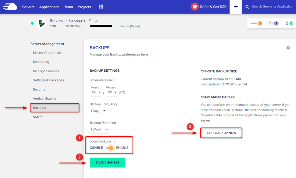 How to turn on backups in Cloudways