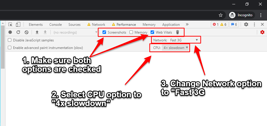 All the required options for Performance Panel