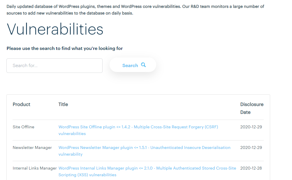 List of vulnerabilities in WordPress plugins