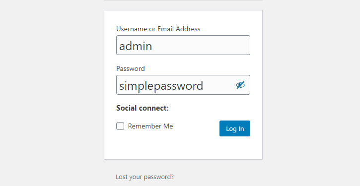 WordPress login page