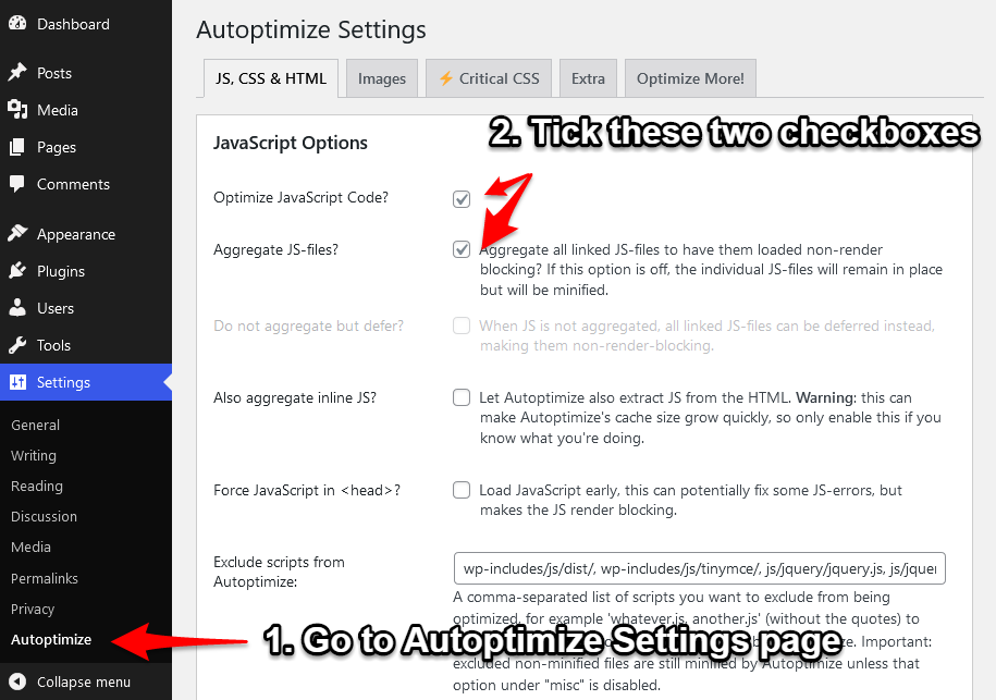 how to merge JavaScript files using Autoptimize 