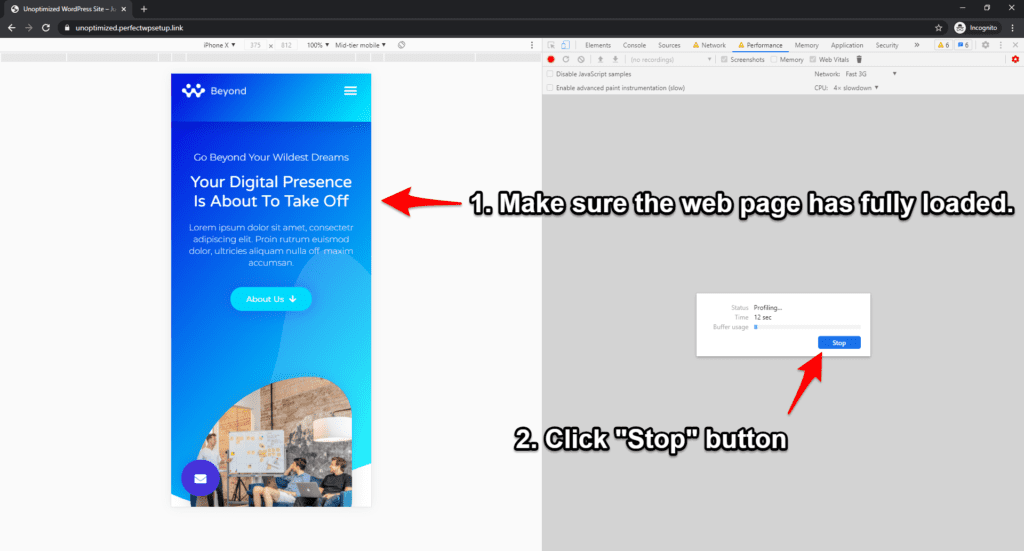 make sure the web page has fully loaded before stop the profiling