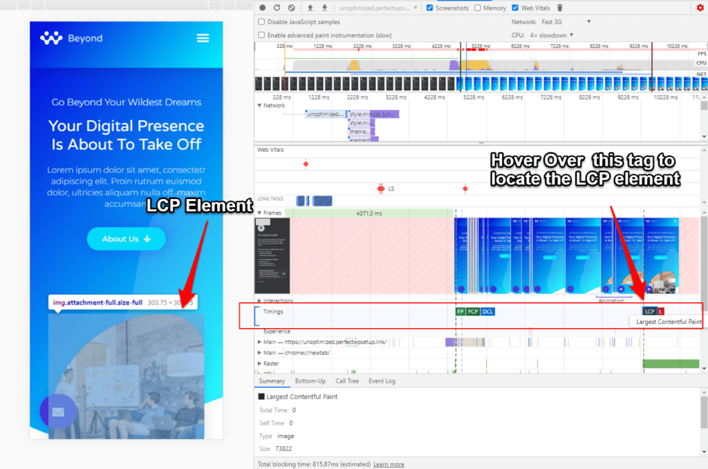 How to locate LCP element in a web page