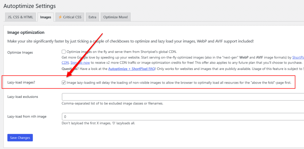How to turn on lazy load images in Autoptimize 