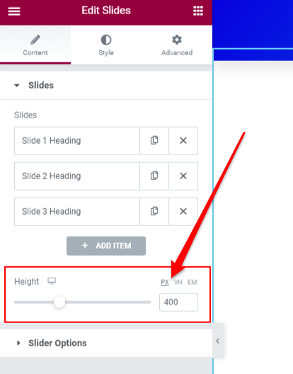 how to add fixed height in slider widget