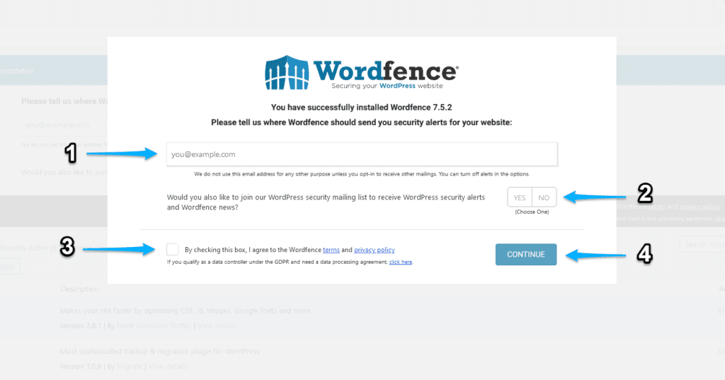 Wordfence setup wizard #1