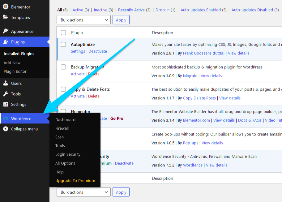 How to navigate to Wordfence settings page