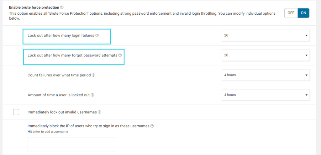 Wordfence Brute Force Protection settings