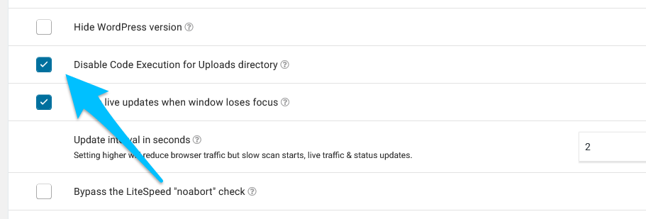 How to disable code execution for uploads directory in Wordfence