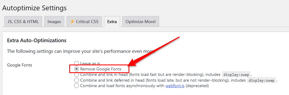 How to remove Google Fonts from WordPress using Autoptimize